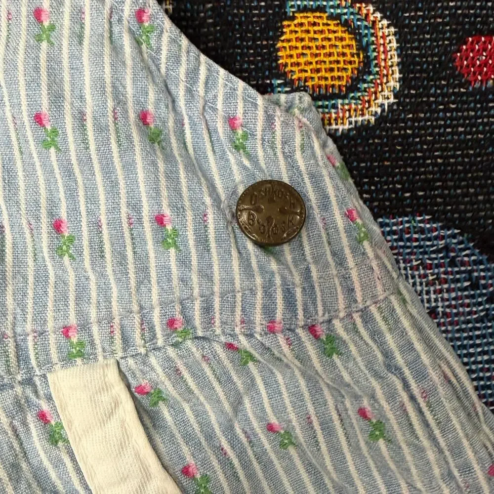 Vintage 90s OshKosh B'Gosh Floral Striped Embroidered Vestbak Overalls Girls 6